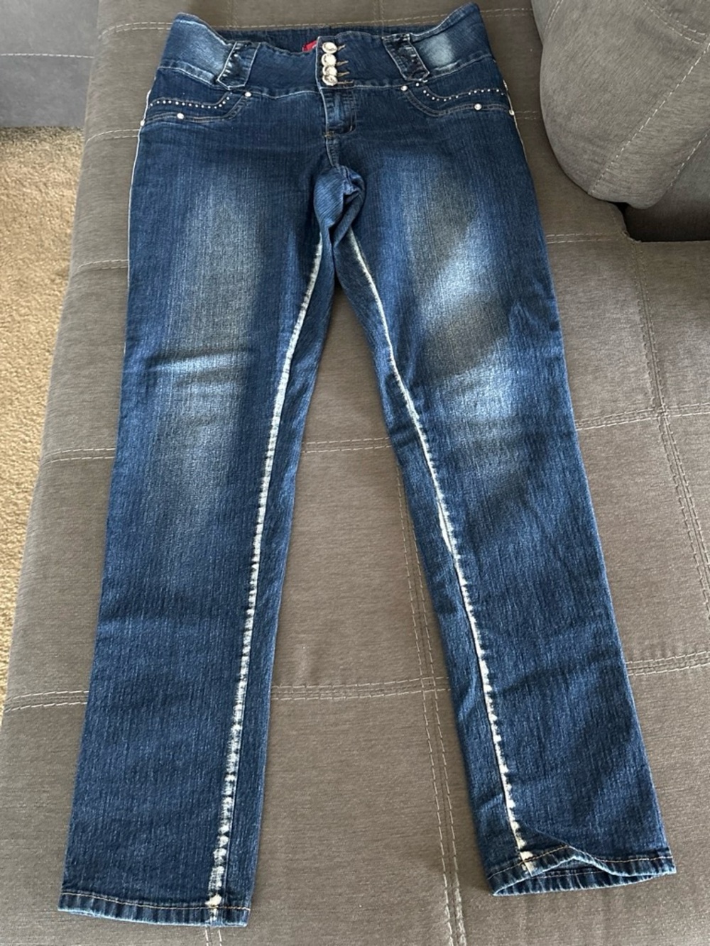 GOGO women’s Dark Blue Skinny Jeans with Light Side Trim. 15 (L)